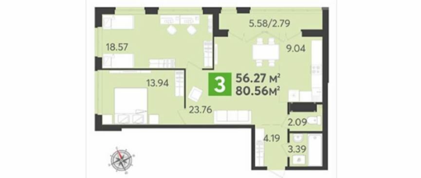 80,6 м², 3-комнатная квартира 7 700 000 ₽ - изображение 1