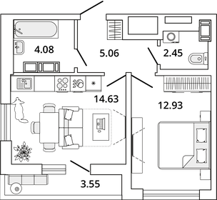 44,3 м², 1-комнатная квартира 12 660 903 ₽ - изображение 6