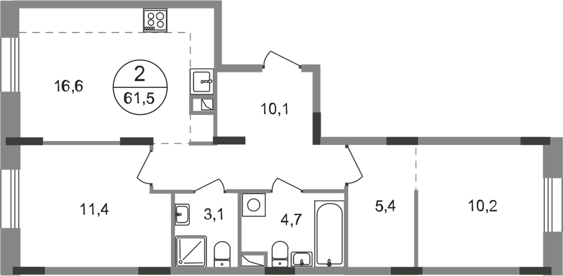 61,5 м², 2-комнатная квартира 16 733 543 ₽ - изображение 1