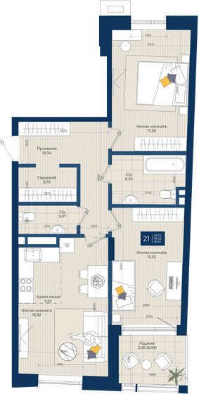 81,5 м², 3-комнатная квартира 21 200 400 ₽ - изображение 1