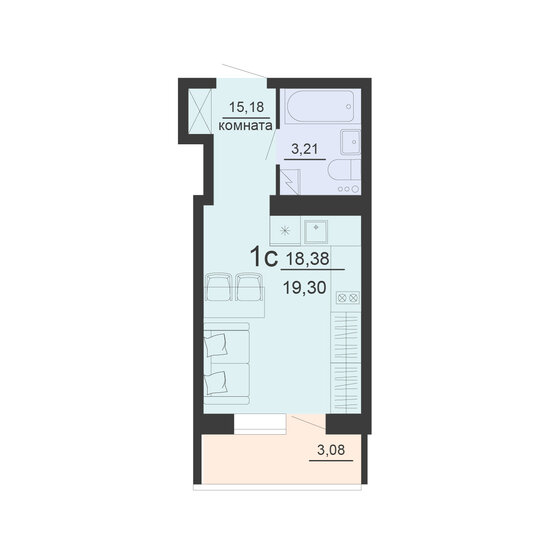 19,3 м², 1-комнатная квартира 2 354 600 ₽ - изображение 1