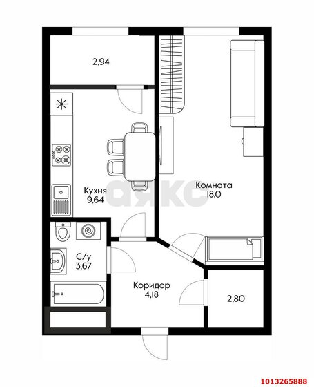 38,6 м², 1-комнатная квартира 5 800 000 ₽ - изображение 1
