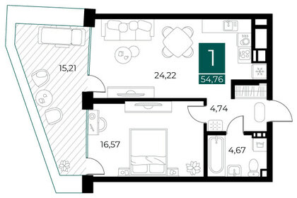 Квартира 54,8 м², 1-комнатная - изображение 1