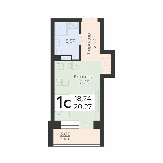 20,3 м², 1-комнатная квартира 3 445 900 ₽ - изображение 1