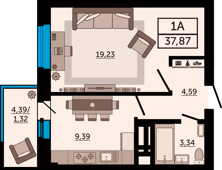 37,9 м², 1-комнатная квартира 5 680 500 ₽ - изображение 1