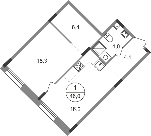 46 м², 1-комнатная квартира 11 698 064 ₽ - изображение 1