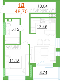 Квартира 48,7 м², 1-комнатная - изображение 1