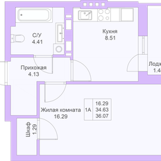 Квартира 36,1 м², 1-комнатная - изображение 3