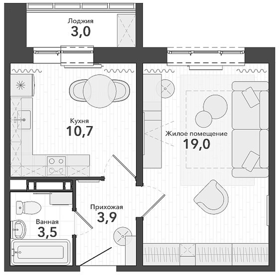 41 м², 1-комнатная квартира 4 475 000 ₽ - изображение 1