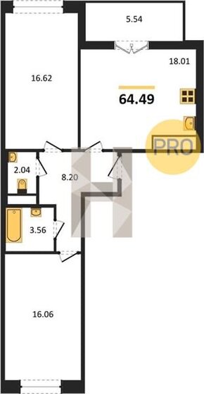 64,5 м², 2-комнатная квартира 19 900 000 ₽ - изображение 1