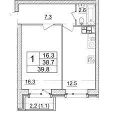 Квартира 38,7 м², 1-комнатная - изображение 3