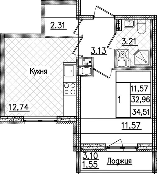 34,5 м², 1-комнатная квартира 6 150 000 ₽ - изображение 1