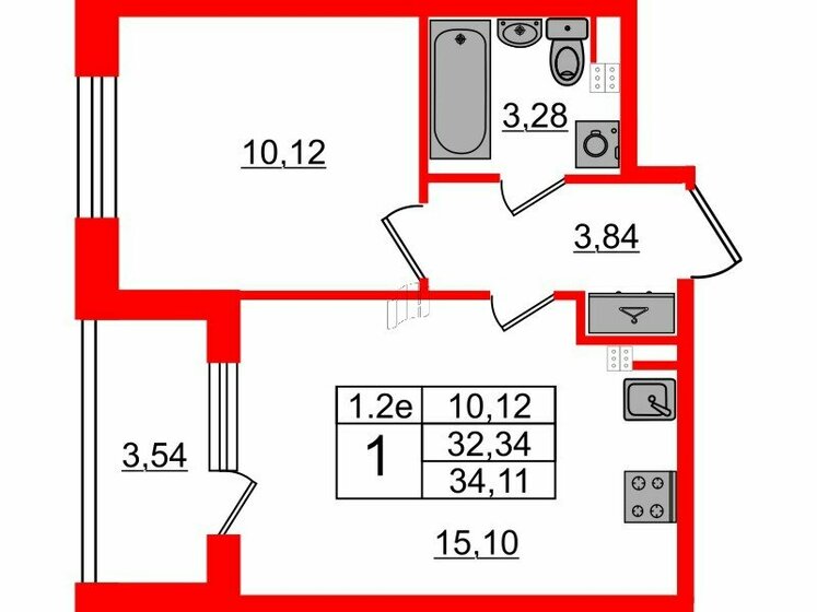 32,3 м², 1-комнатная квартира 6 050 054 ₽ - изображение 6