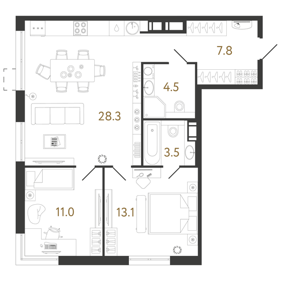 68,2 м², 2-комнатная квартира 17 235 750 ₽ - изображение 1