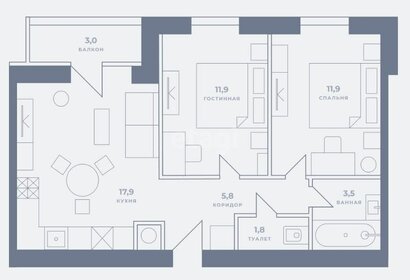 Квартира 57 м², 2-комнатная - изображение 1