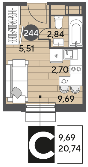 20,7 м², квартира-студия 3 890 824 ₽ - изображение 1