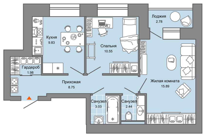 54 м², 2-комнатная квартира 6 952 574 ₽ - изображение 1