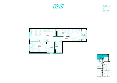 Квартира 62,7 м², 2-комнатная - изображение 1