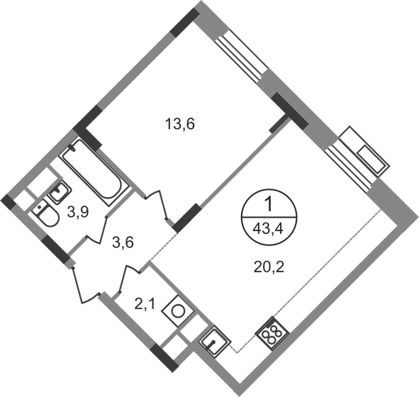43,4 м², 1-комнатная квартира 13 283 167 ₽ - изображение 1