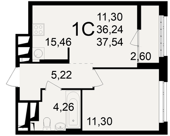 Квартира 37,5 м², 1-комнатная - изображение 1