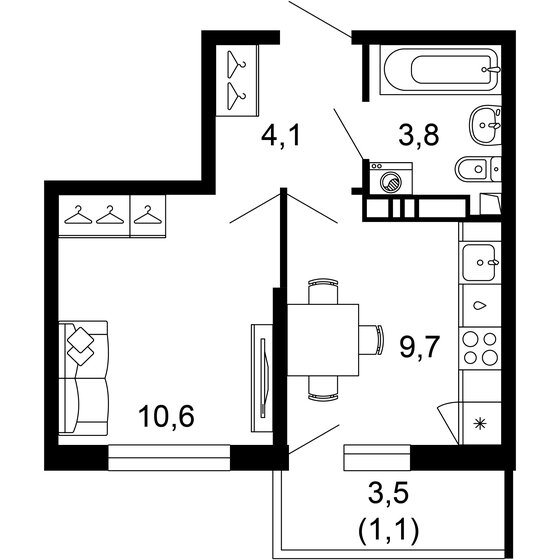 29,3 м², 1-комнатная квартира 14 699 810 ₽ - изображение 1