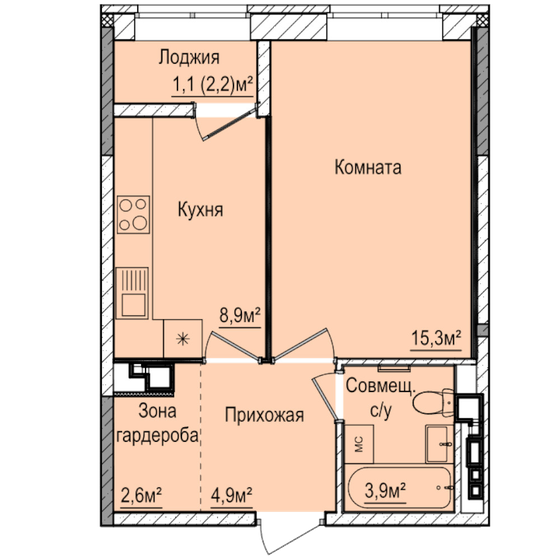 36,8 м², 1-комнатная квартира 3 768 000 ₽ - изображение 1