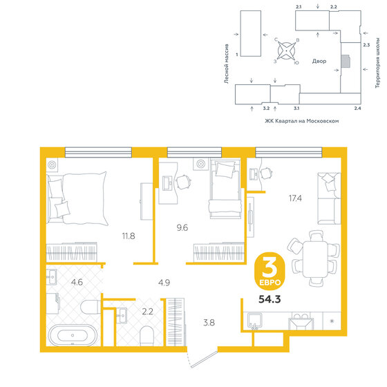 54,3 м², 3-комнатная квартира 7 310 000 ₽ - изображение 1