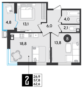 62,4 м², 2-комнатная квартира 7 993 440 ₽ - изображение 9