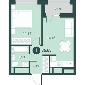 Квартира 36,6 м², 1-комнатная - изображение 1