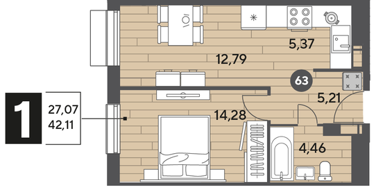 41,9 м², 1-комнатная квартира 5 856 222 ₽ - изображение 62