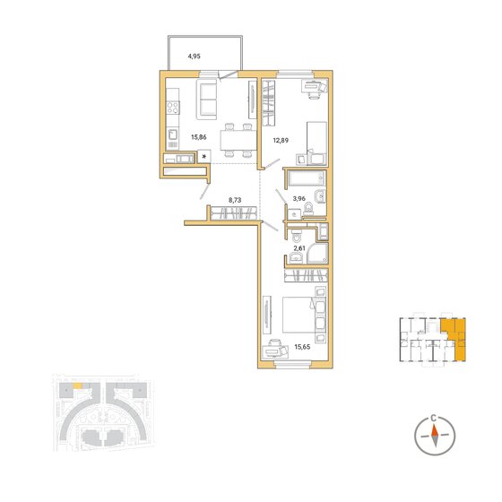 64,7 м², 2-комнатная квартира 15 713 592 ₽ - изображение 1
