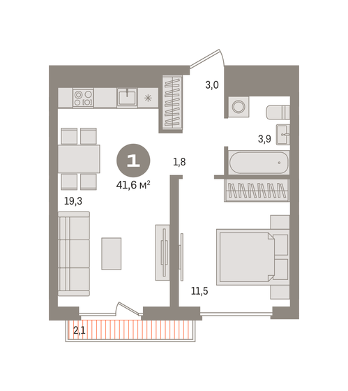 41,6 м², 1-комнатная квартира 9 140 000 ₽ - изображение 1