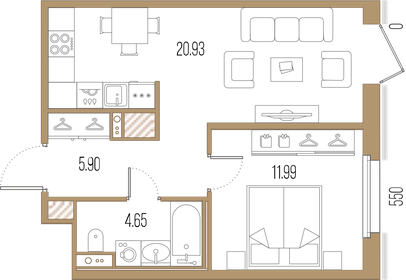 Квартира 43,5 м², 1-комнатная - изображение 1