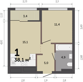 37,2 м², 1-комнатная квартира 5 400 000 ₽ - изображение 52