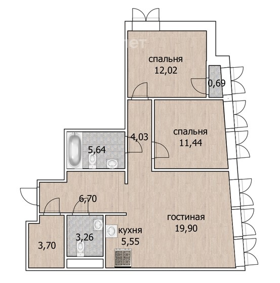 73 м², 3-комнатная квартира 12 400 000 ₽ - изображение 1