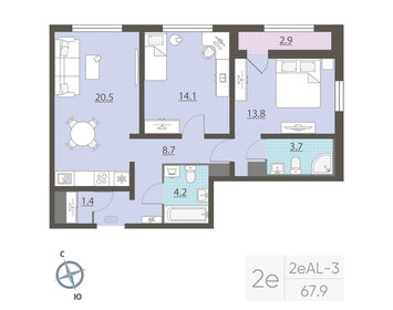 Квартира 67,9 м², 2-комнатная - изображение 2