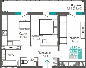 Квартира 57 м², 2-комнатная - изображение 1