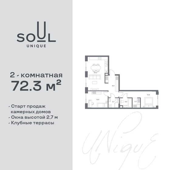 72,3 м², 2-комнатная квартира 36 497 040 ₽ - изображение 1