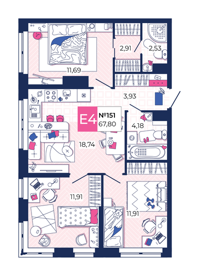 67,8 м², 3-комнатная квартира 7 593 600 ₽ - изображение 1