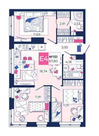 84,4 м², 3-комнатная квартира 7 990 000 ₽ - изображение 50