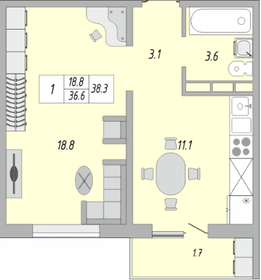 Квартира 38,3 м², 1-комнатная - изображение 1