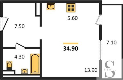 Квартира 34,9 м², студия - изображение 1