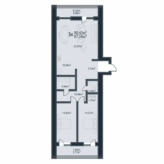 97,3 м², 3-комнатная квартира 13 619 200 ₽ - изображение 1