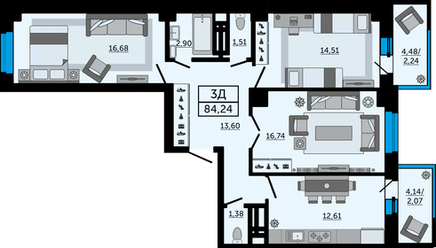 83,5 м², 3-комнатная квартира 25 730 000 ₽ - изображение 30