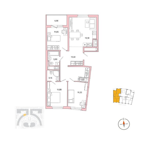 85,2 м², 3-комнатная квартира 17 674 280 ₽ - изображение 1