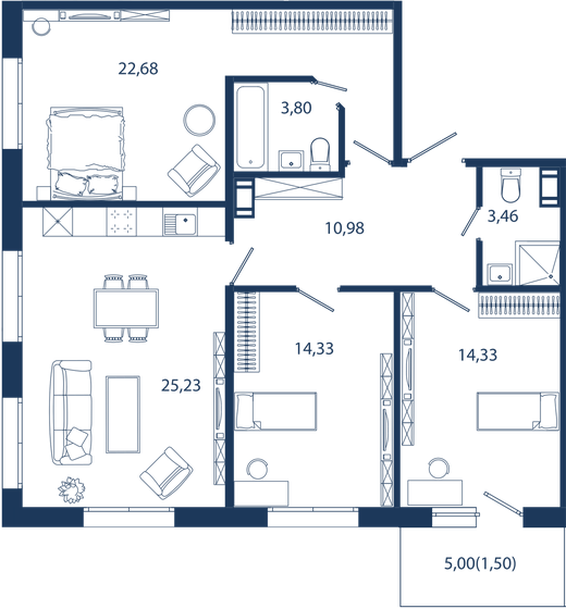 96,3 м², 3-комнатные апартаменты 31 583 756 ₽ - изображение 1