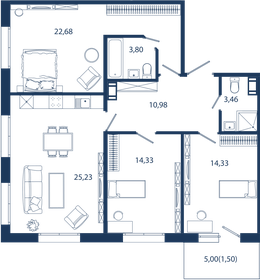 Квартира 96,3 м², 3-комнатные - изображение 1