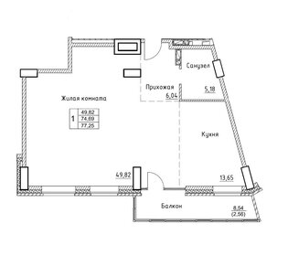 Квартира 77,3 м², 3-комнатная - изображение 1