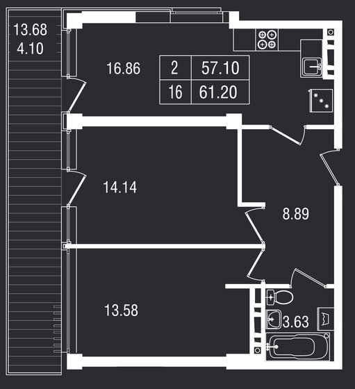 61,2 м², 2-комнатные апартаменты 17 871 440 ₽ - изображение 1