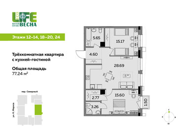 Квартира 77,2 м², 3-комнатная - изображение 1